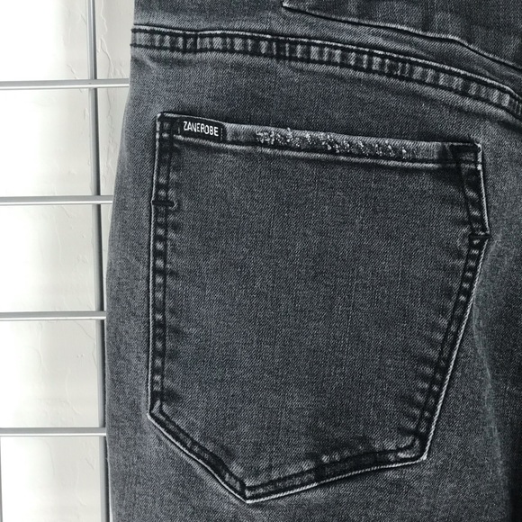 Men’s Charcoal Distressed Rips Holes Skinny Jeans - Picture 7 of 8